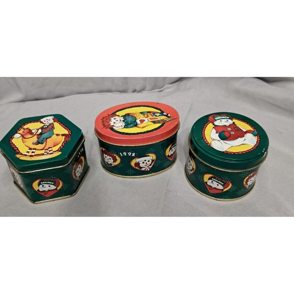Vintage  Raggedy Ann & Andy Cookie Jar Tin Box Container Lot Of 3 1998 Snowden